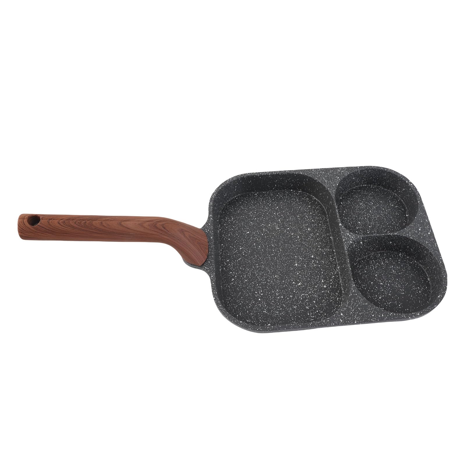 Poêle à œufs antiadhésive à 3 sections pour petit-déjeuner noir 26x19,5 cm