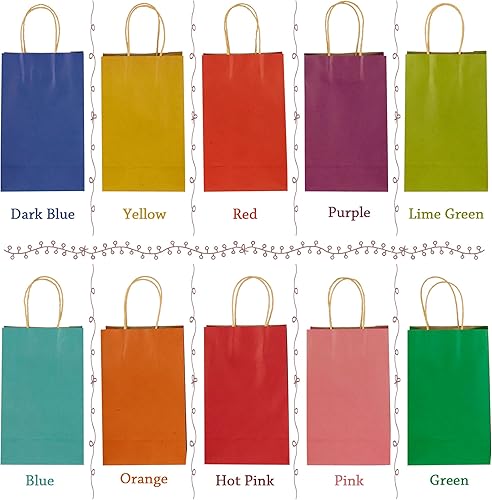 Miniatura 4 de GITMIWS Paquete de 30 bolsas de regalo de papel kraft arcoíris de 8.25 pulgadas, pequeñas bolsas de papel de colores con asas, bolsas de regalo de