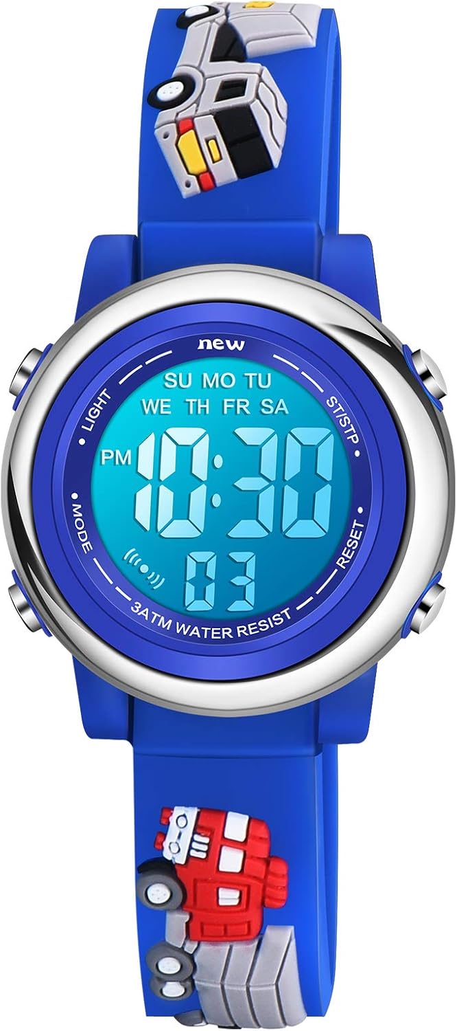 Venhoo Kids Watches for Boys 3D Cartoon Waterproof Silicone 7 Color Flashing Lights Children Toddler Wrist Watch for Boy Little Child