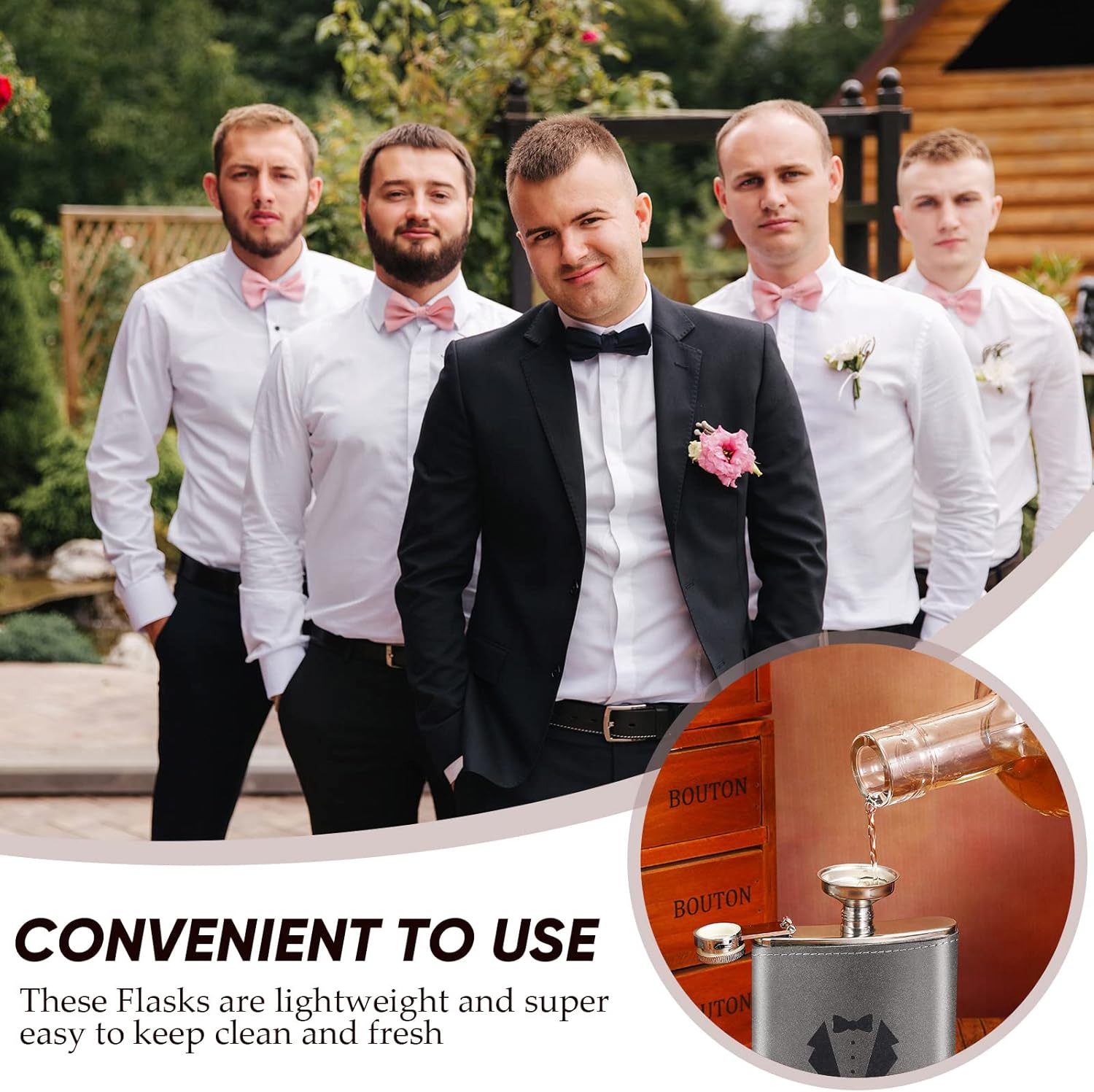 Rtteri Groomsman Flasks Set of 12 Personalized Groomsmen Gifts for Wedding, 8 oz Stainless Steel Leather Hip Flask Drinking Bachelor Groomsman Proposal Party Favors, Gray