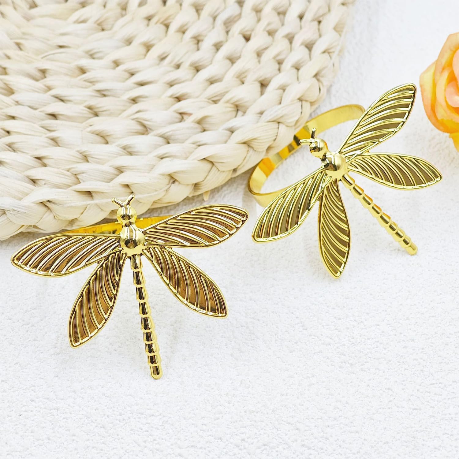 Dragonfly Napkin Rings Set of 12, Animal Insect Napkin Rings, Gold image 5