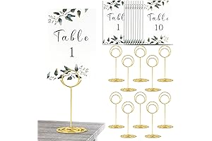 20 Pcs Golden Tall Table Number Stands with Name, Picture and Place...