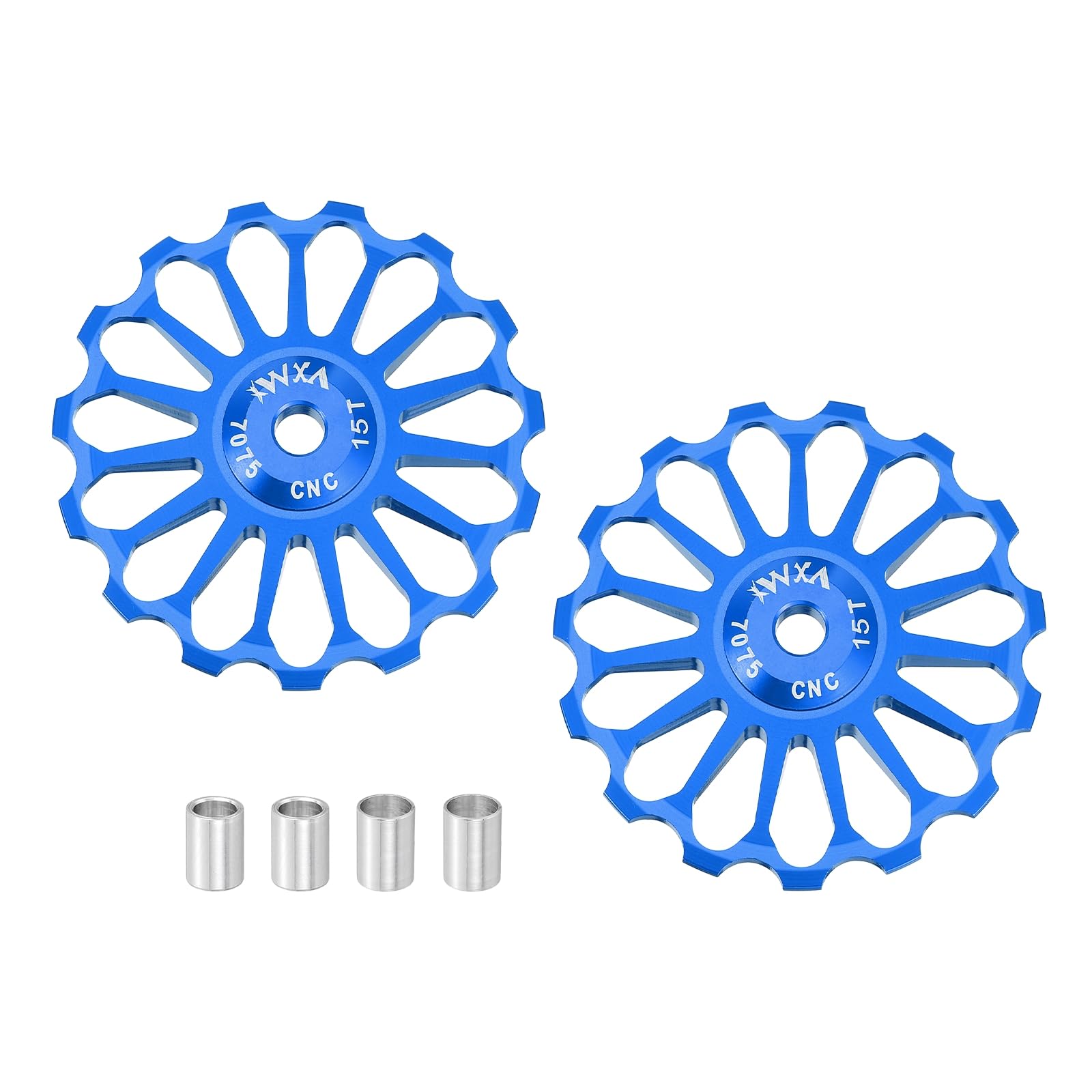 sourcing map 2 Set Bicycle Rear Derailleur Pulley 15T Ceramic Bearing Wheel Aluminum Alloy Guide Roller Wheels for 8/9/10/11 Speed Transmission System Road Bike Mountain Bike MTB BMX, Blue