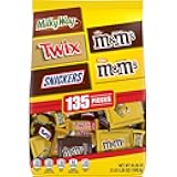 M&M'S Milk Chocolate, M&M'S Peanut, SNICKERS Chocolate Candy, TWIX Caramel Cookie Bar & MILKY WAY Caramel Milk Chocolate Bulk Halloween Candy Assortment, 53.26oz (135 Pieces)