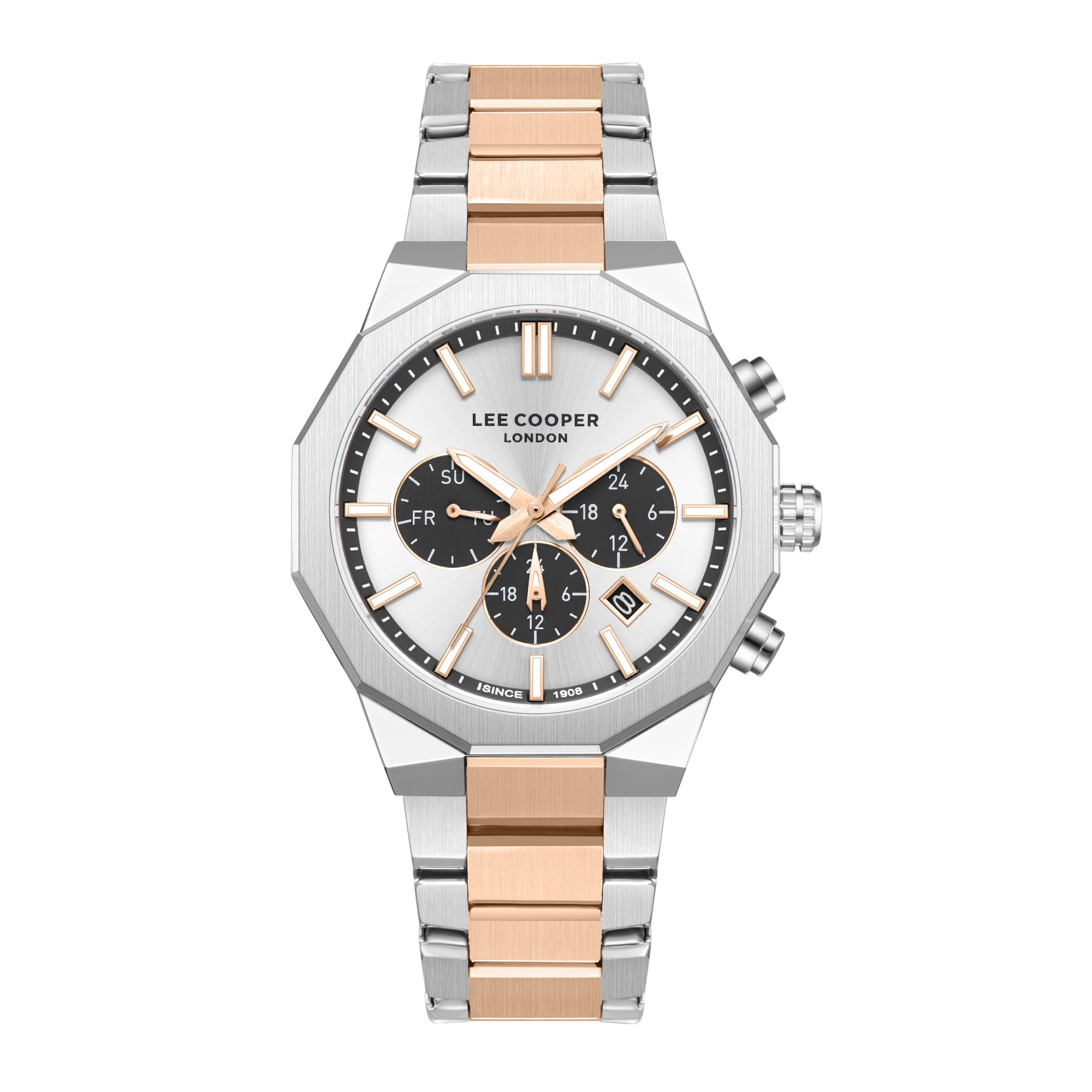 Erkek Kol Saati, Multifonksiyon, Quartz, Siyah Kadran, Gümüş Kasa, Gümüş Rose Gold Kayış, 42,5mm, 3ATM, LC08218.530