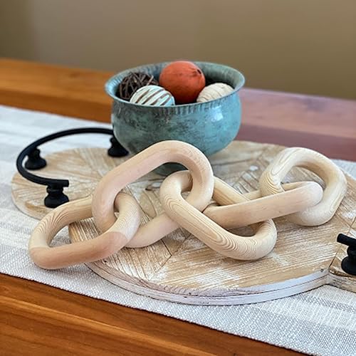 Miniatura 4 de 7Penn Decoración de eslabones de cadena de madera, cadena decorativa pequeña, decoración de mesa auxiliar, madera de pino, cadena de 5 eslabones