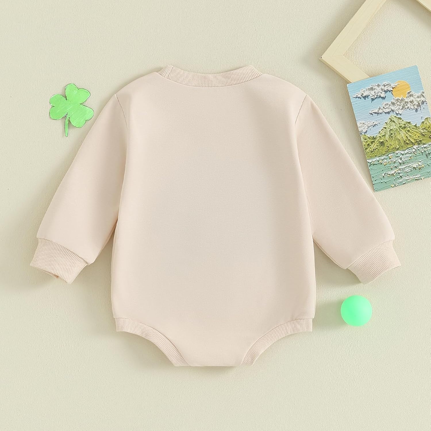 Lesimsam Newborn Baby Boy Girl St. Patrick's Day Outfit Clover Embroidery Sweatshirt Romper Oversized Long Sleeve Romper Top - Image 3