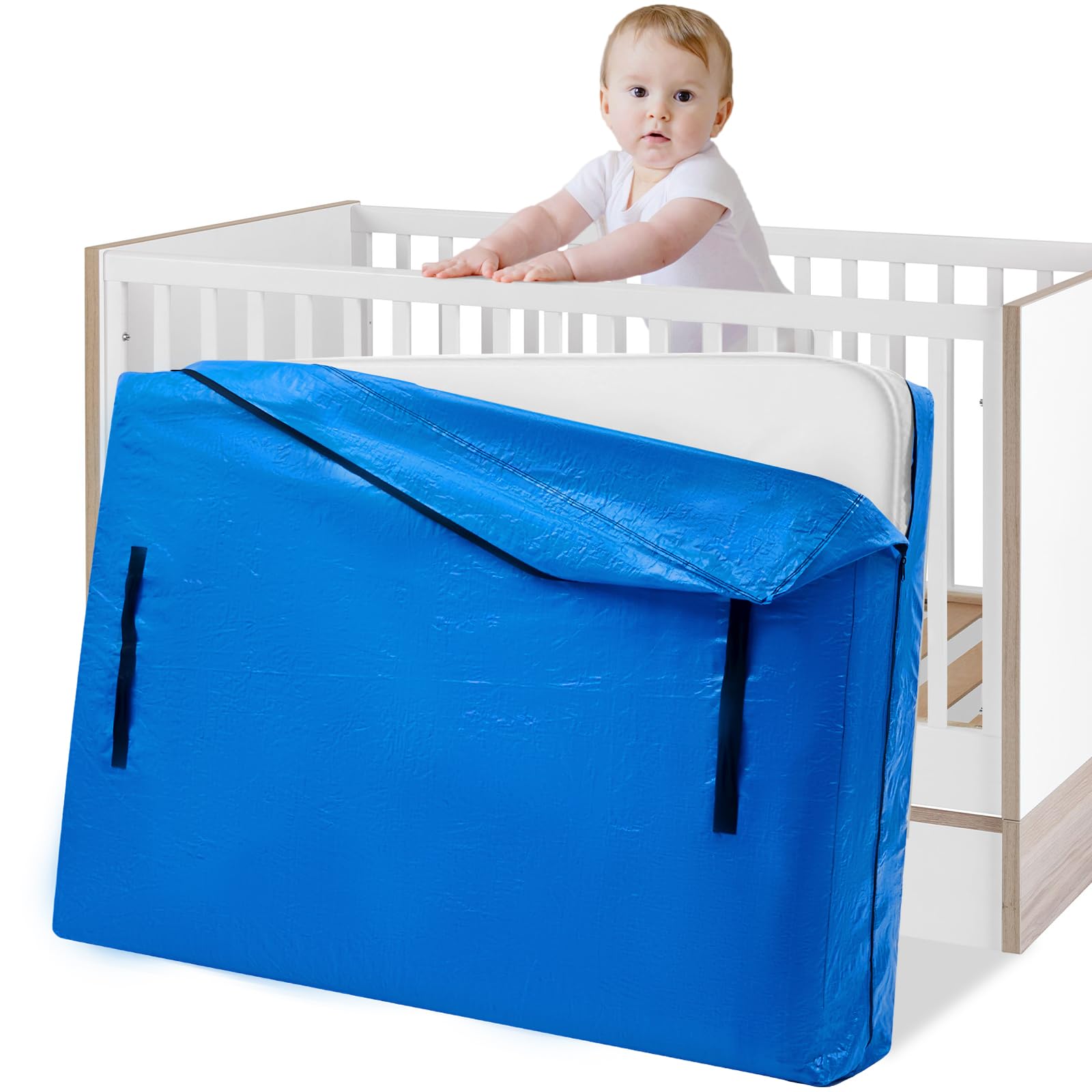 BETU King Size Mattress Bag For Moving & Storage - Waterproof Reusable Cover With Zipper & 8 Handles, 82"x79"x15" - Extra Thick Blue PE Material