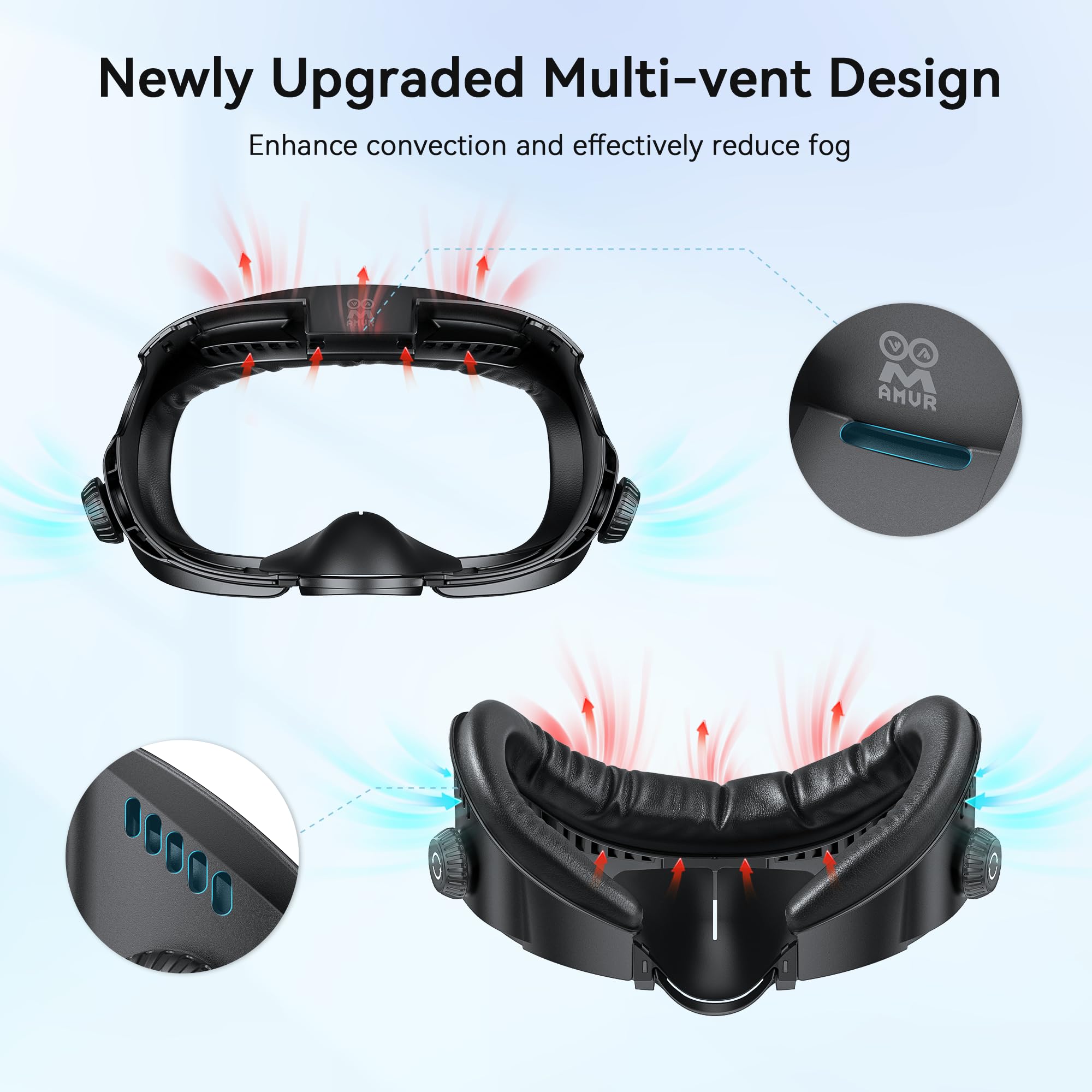 AMVR FC4 Upgraded Face Cover Pad Facial Interface Compatible with Meta/Oculus Quest 3 Accessories, with Knob Adjustable, with PU Face Cushion and Breathable Ice Silk Cotton (Better for Halo Head Strap