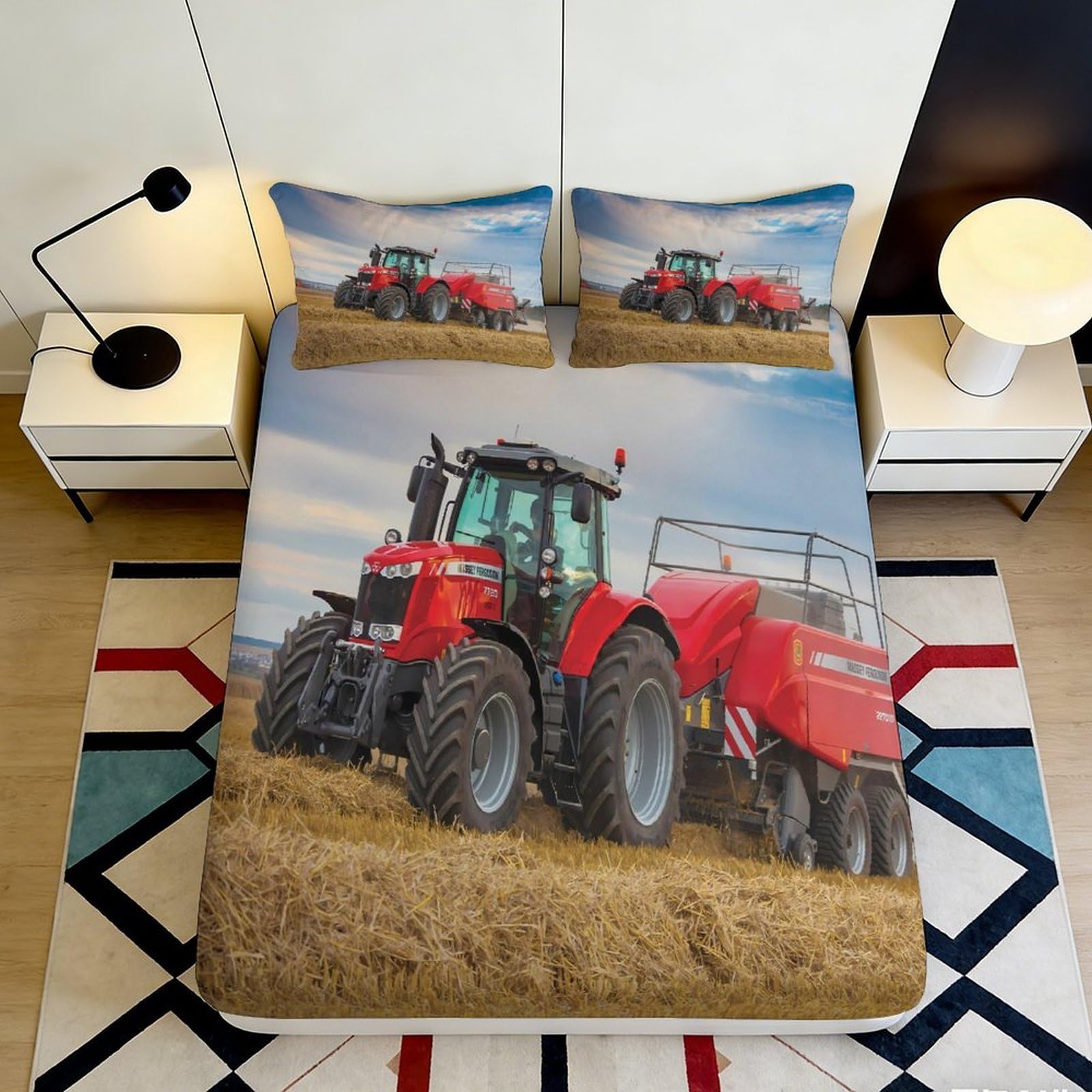 Jqzkxnhpbr Style-5 3D Printed Red Tractor Fitted Sheet Microfiber Soft Farm Scene Bed Sheet For Bedroom Dorm Decor Mattress Protection 90X200x25cm