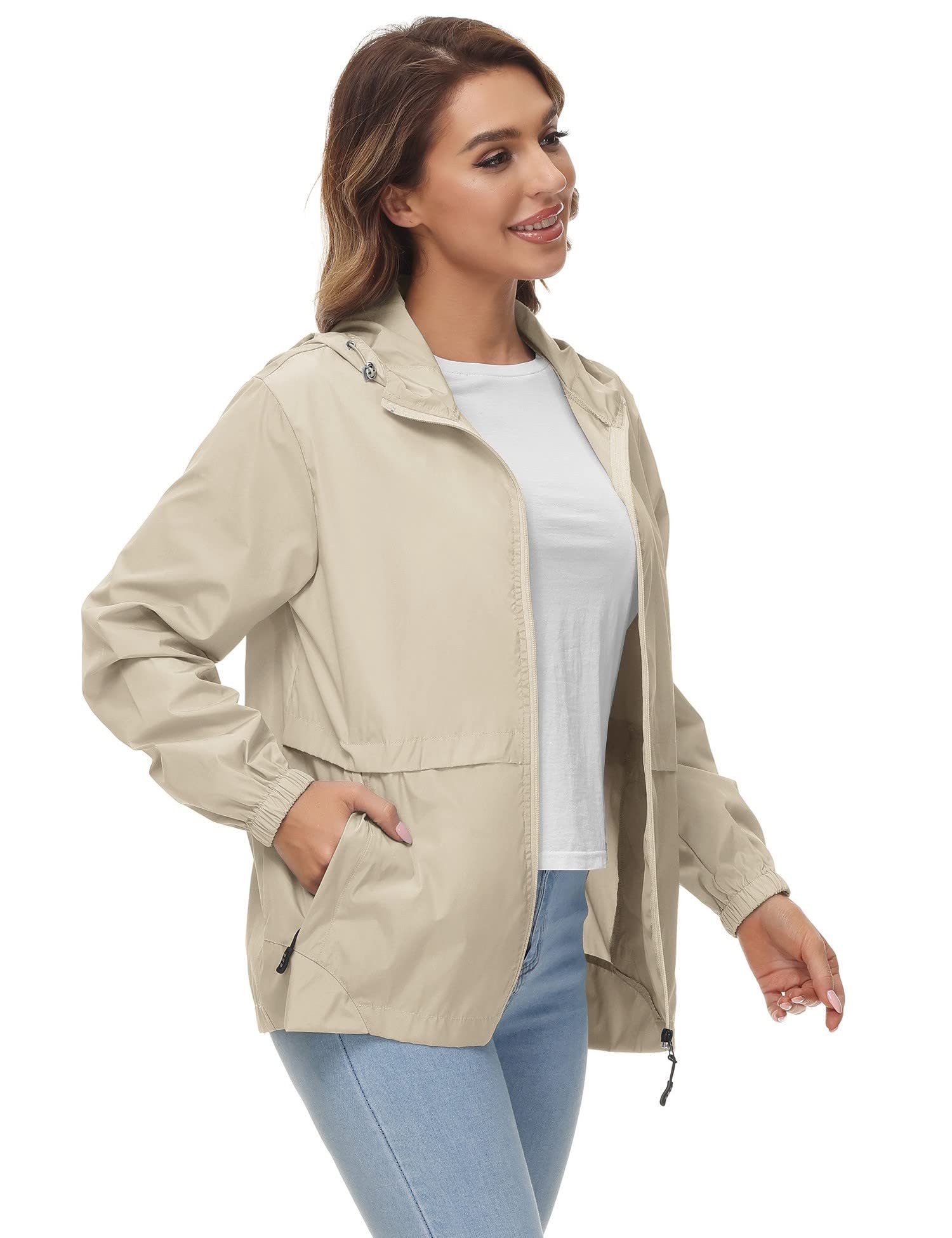 Chaqueta impermeable ligera para mujer, cortavientos con capucha plegable para actividades al aire libre — view 4