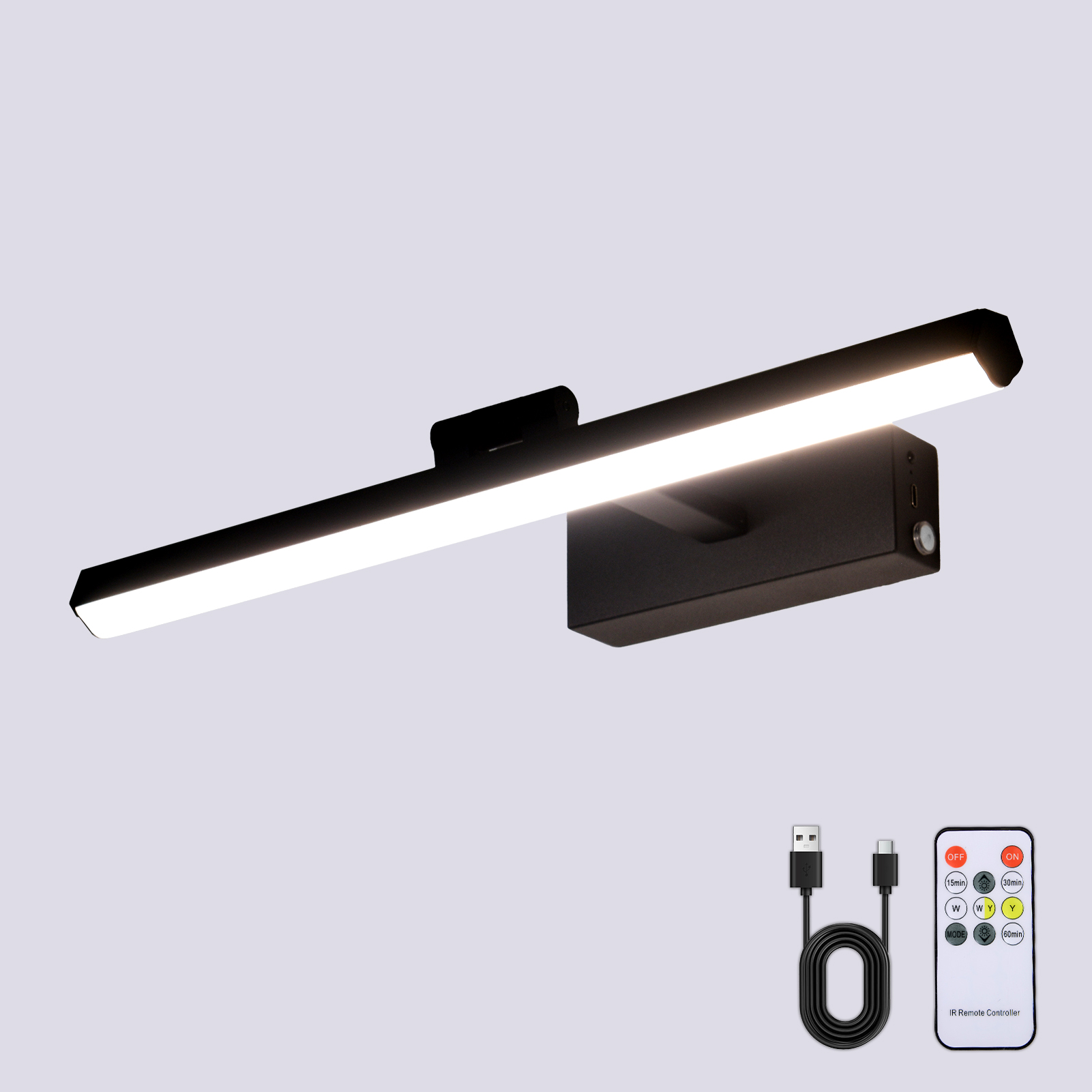 Image of Battery Operated Picture Lights for Wall 15.7inch Rechargeable Wireless Wall Light with Timer and Remote Dimmable Black Metal Art Light for Display Paintings Gallery Artwork Portrait