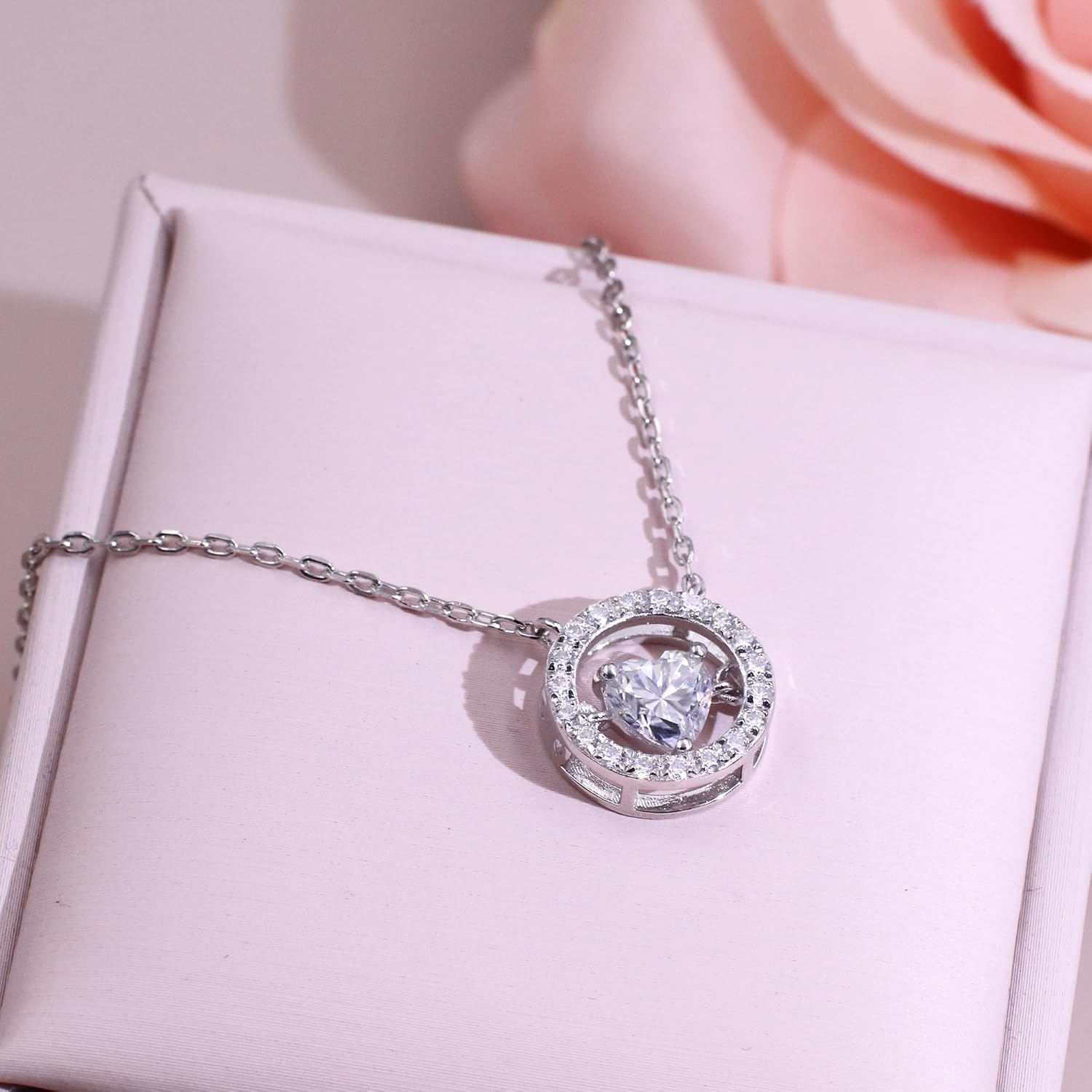 Sterling Silver Heart Moissanite Choker Necklace - D-F Color VVS Clarity, Hypoallergenic 14K White Gold Plated, Gift Box Included, Perfect for Proposal, Anniversary, Birthday (1.085ct Floating Heart Pendant)