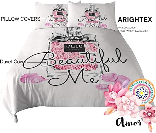 Miniatura 2 de ARIGHTEX Juego de funda de edredón elegante para niñas, juegos de ropa de cama de moda para mujer, diseño de pétalos de rosa y pétalos de rosa,