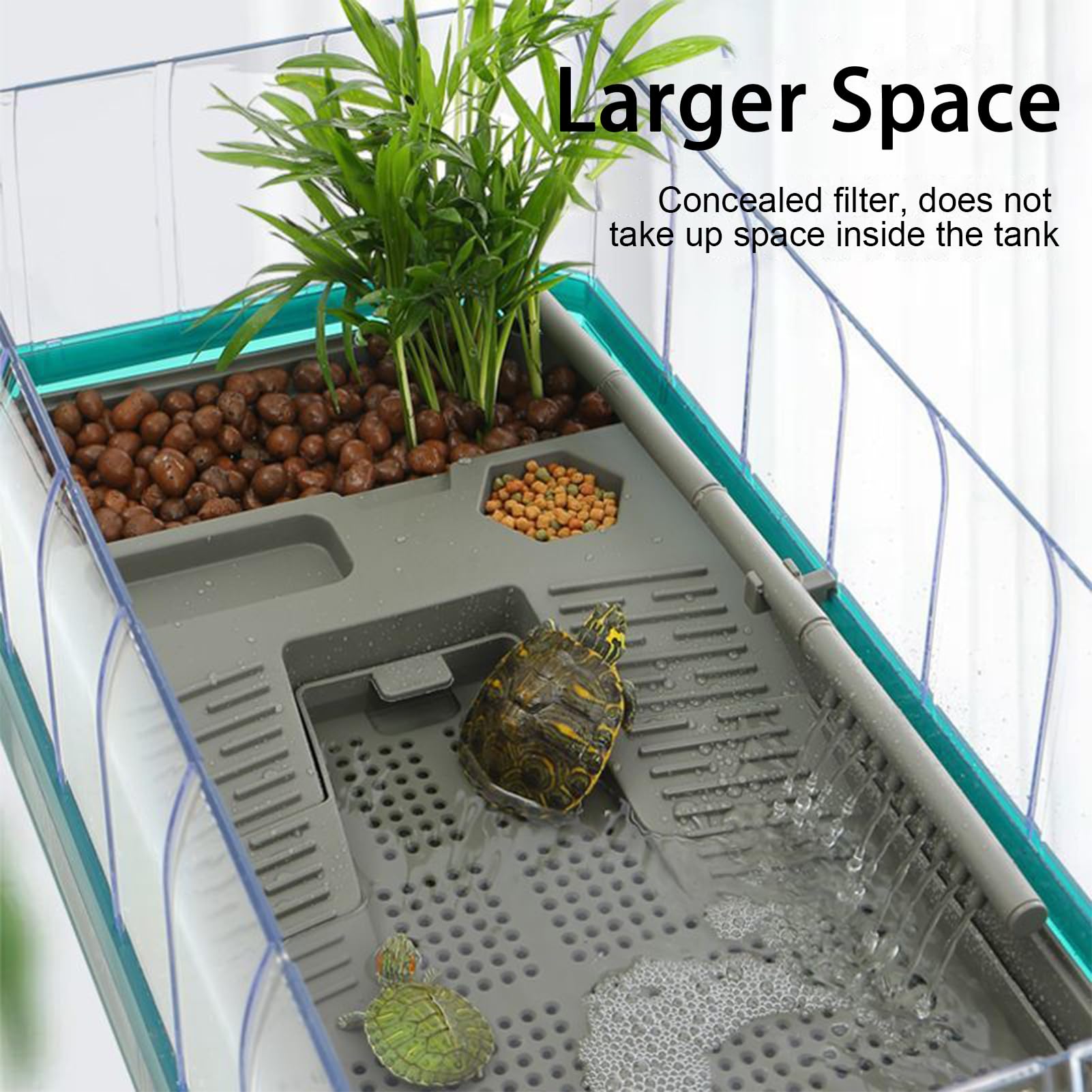 Terrarium Dla żółWi Akwarium Dla żółWi Kompletny Zestaw z Platformą do Wygrzewania, Rampą, OśWietleniem LED, łAtwym OdpłYwem Dla MałYch żółWi LąDowych White Large