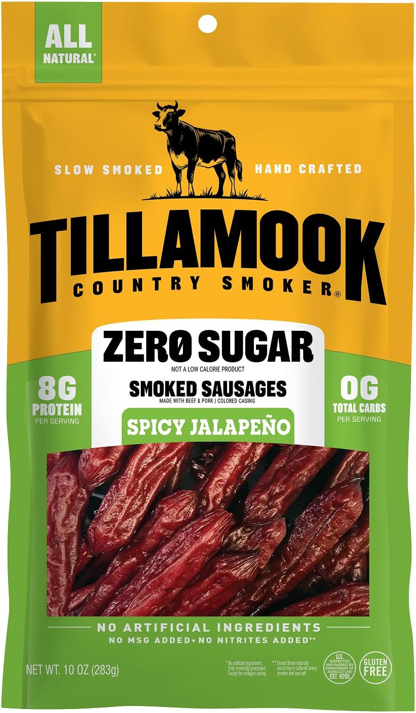Zero Sugar Spicy Jalapeno Smoked Sausages, 10 Oz, 9g Protein, Real Hardwood Slow Smoked High Protein, Low Carb Meat Sticks, Keto-Friendly, 0g Sugar & Total Carbs