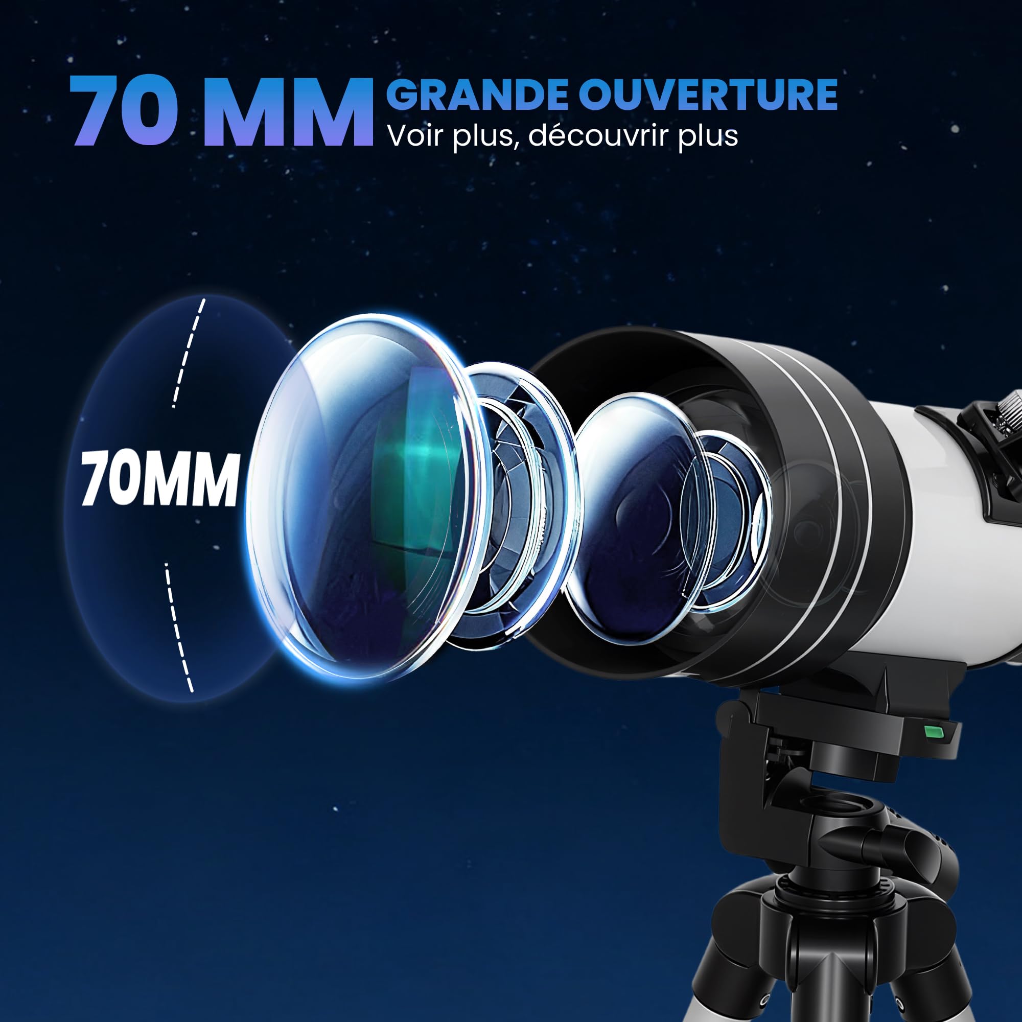Outsunny Télescope Astronomique pour Adultes et Débutants 70 mm, Télescope Réfracteur 100X/50X/30X avec 3 Oculaires, Monture AZ 300 mm, Trépied Réglable en Aluminium, Blanc
