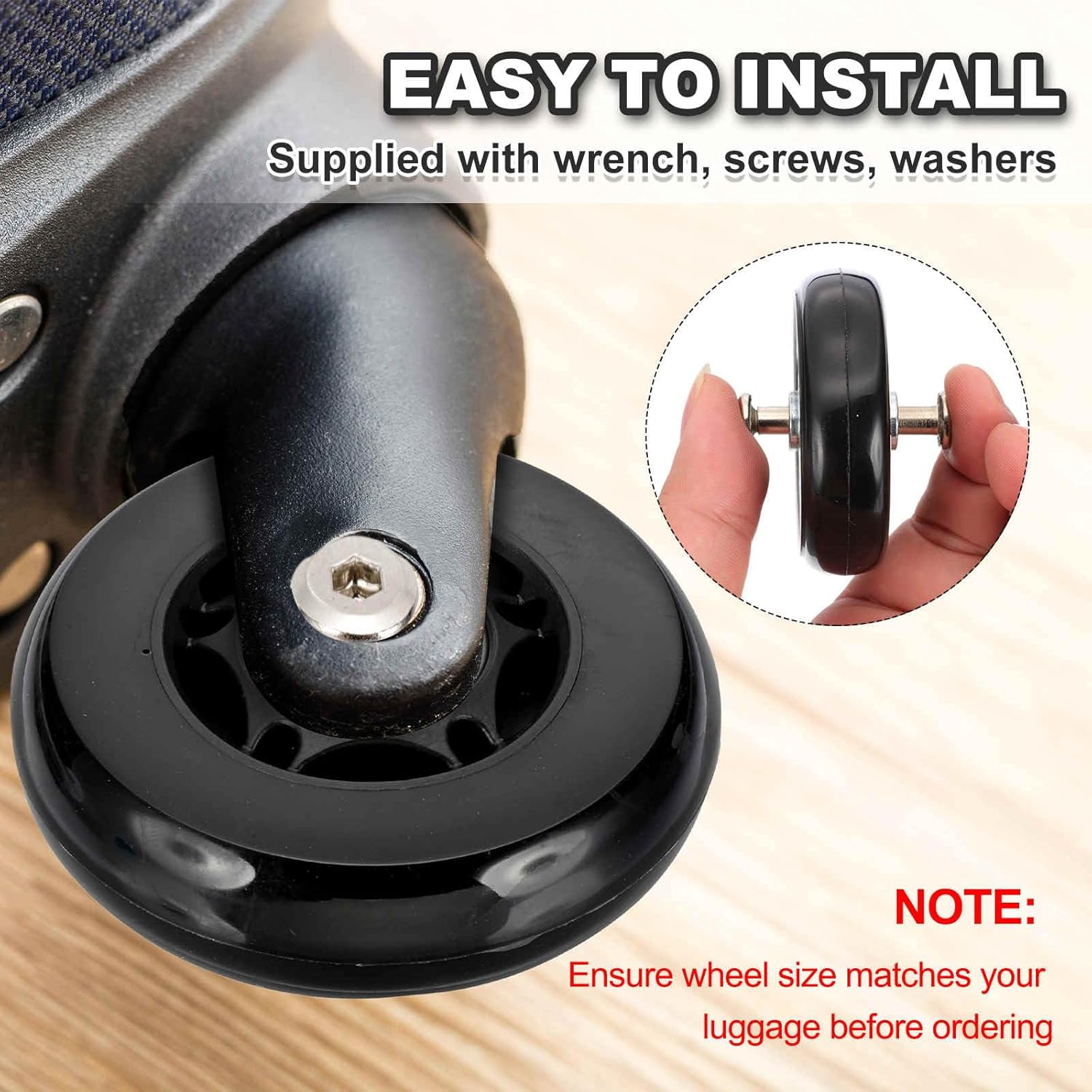 MECCANIXITY Luggage Wheels Replacement 68x24mm PU Suitcase Wheels Repair Kit Smooth Trolley Replacement Swivel Caster for Inline Skate Trolley Bag (Black, Pack of 4)