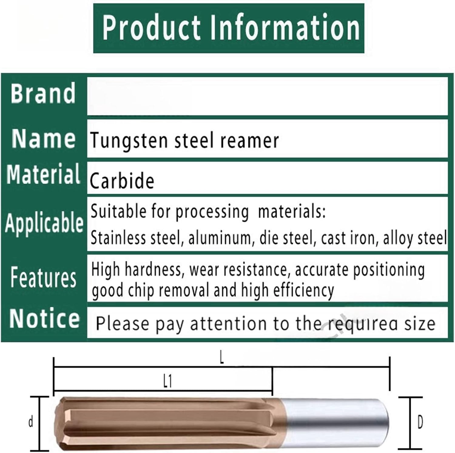 1mm to 20mm Carbide Machine Reamer Coated Straight Flute H7 Tolerance Chucking Hardened Steel Metal Cutter 6 Flutes Tool
