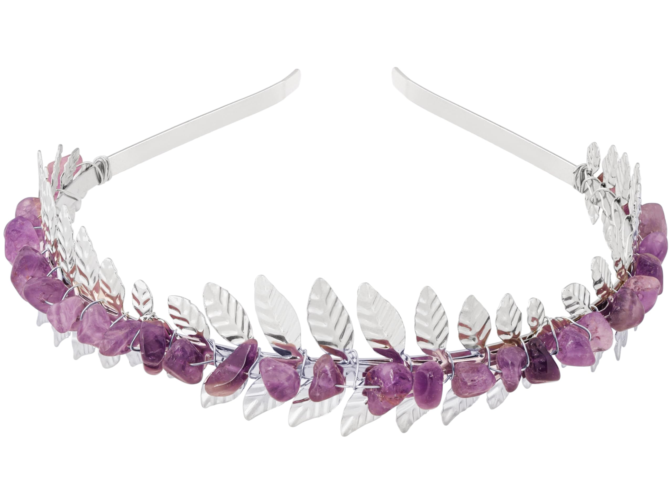 MINACHI Boho Created Amethyst Leaf Hairband, Silver-Tone Handmade Festival Crown, Jewelry Gift for Women Mother's Day