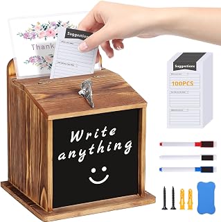 Suggestion Box with Slot and Lock - with 100 Suggestion Cards Ballot, Donation, Comment Drop Box for Church, Office, Wedding - Wall Mount/Countertop