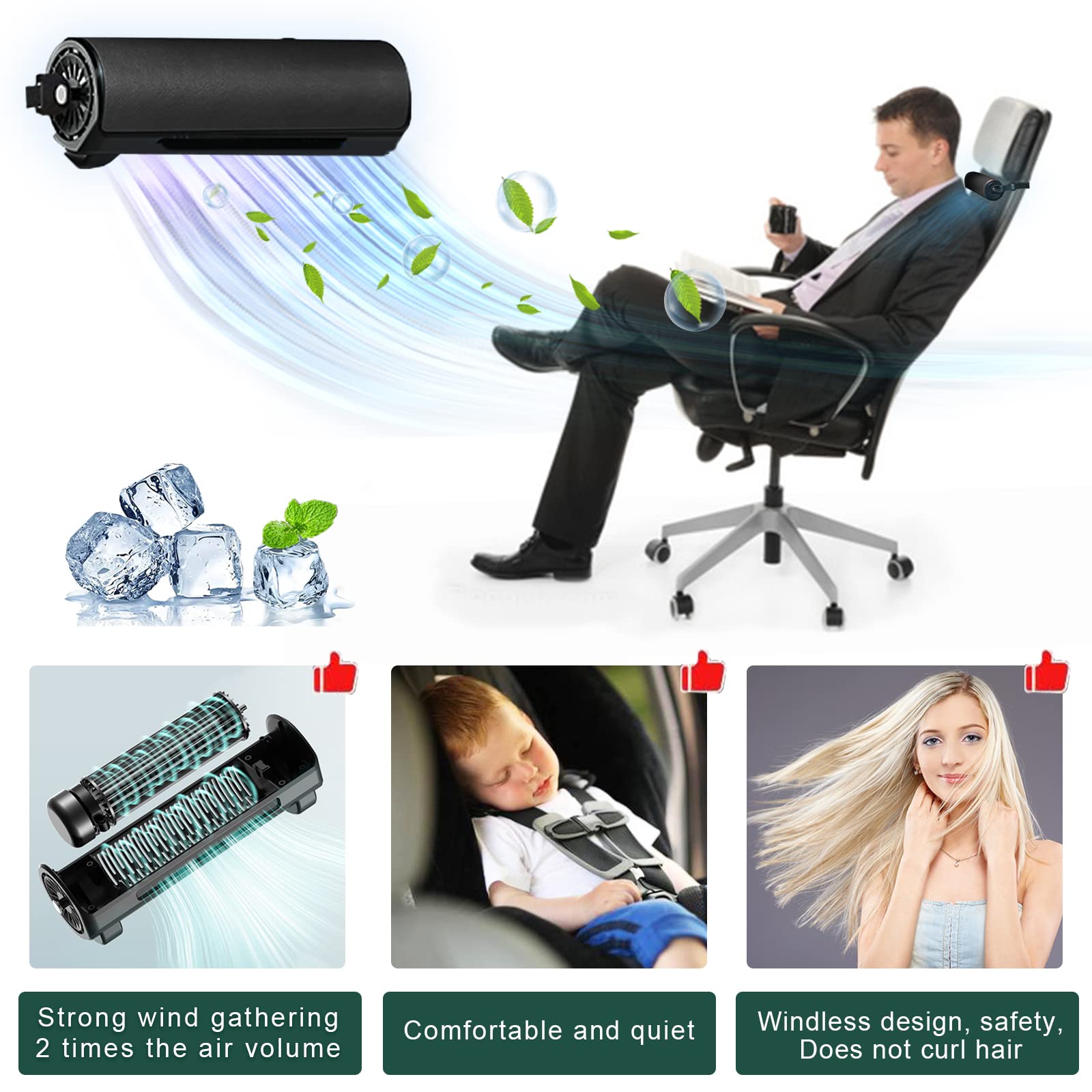 Ventilatore di raffreddamento del sedile auto, silenzioso regolabile velocità del vento ventilatore di raffreddamento del sedile USB per Jeep, van, RV (Classic Black)