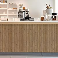 Vista 2 de Pole Wrap - Papel tapiz de bambú a rayas para despegar y pegar, papel de contacto de madera sintética texturizada, 17.3 x 120 pulgadas, papel