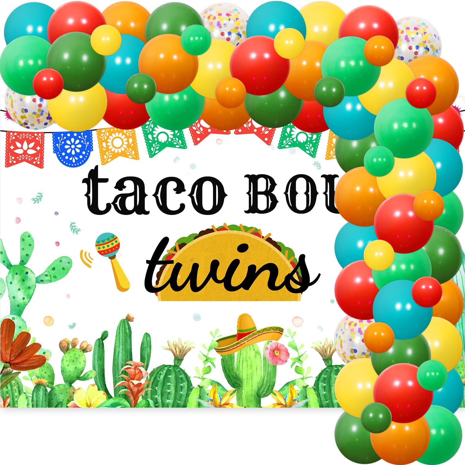 85Pcs Taco Bout Twins Mexican Theme Baby Shower Decorations, Fiesta Party Decorations with Taco Bout Twins Backdrop for Welcome Baby Kit Mexican