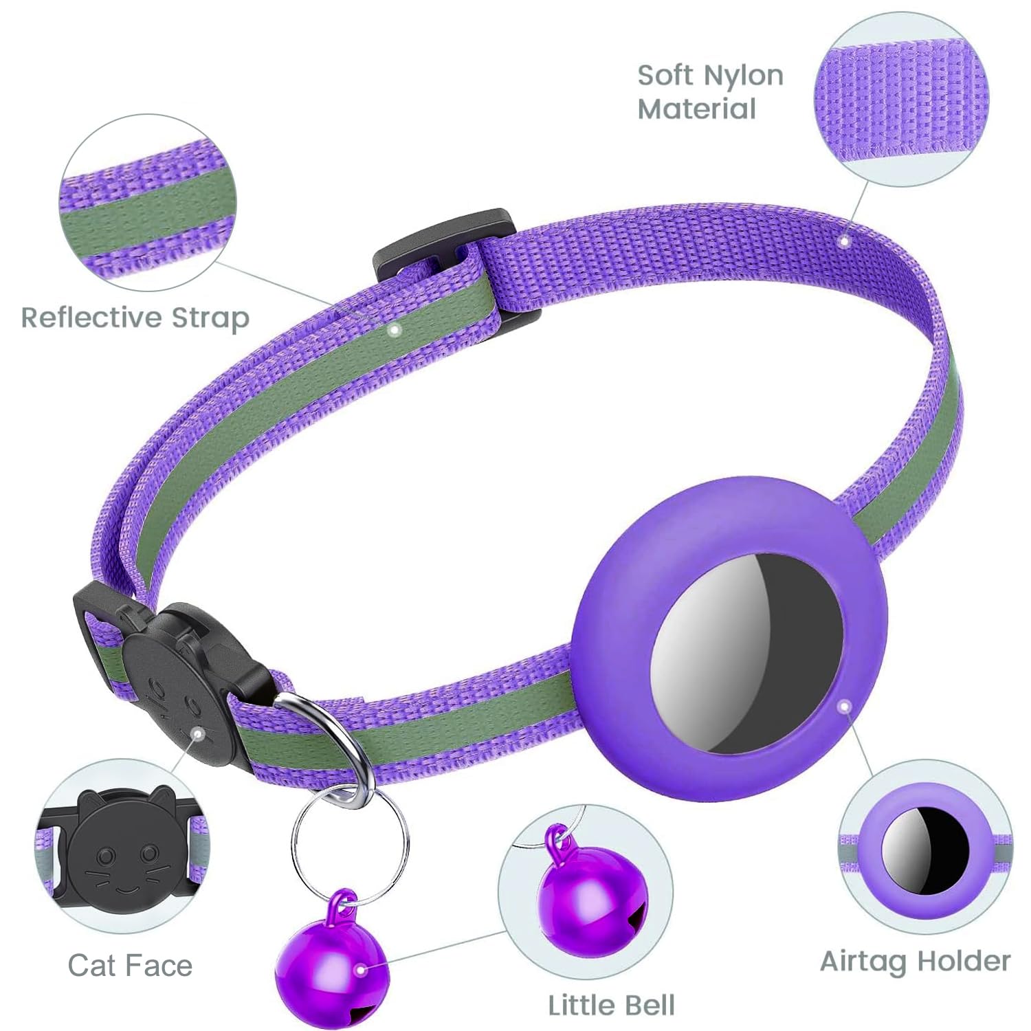 DOETYD Airtag Cat Collar, Reflective Air tag Cat Collar with Bell, Waterproof Airtag Holder Compatible with Apple Airtag - Image 2