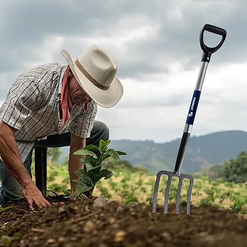 Miniatura 5 de Tenedor de excavación de 4 dientes, horquilla de excavación de jardín de acero forjado con mango D-Grip 41"