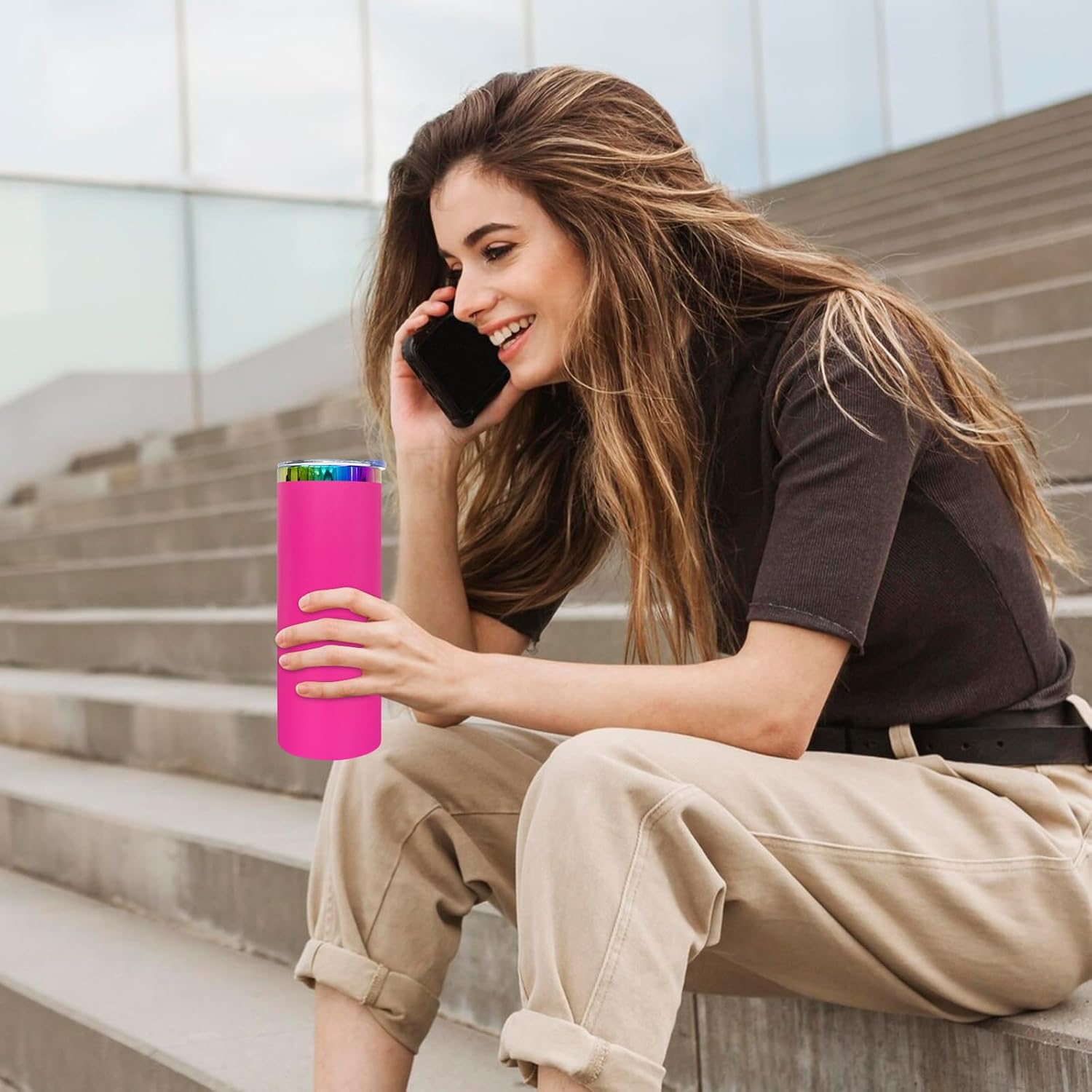 20 oz Skinny Tumblers Stainless Steel Tumbler with Lid and Straw Double Wall Vacuum Insulated Travel Coffee Mug 20oz Powder Coated Cup for Hot and Cold Drinks(Color Mix,8 pack) - Image 9