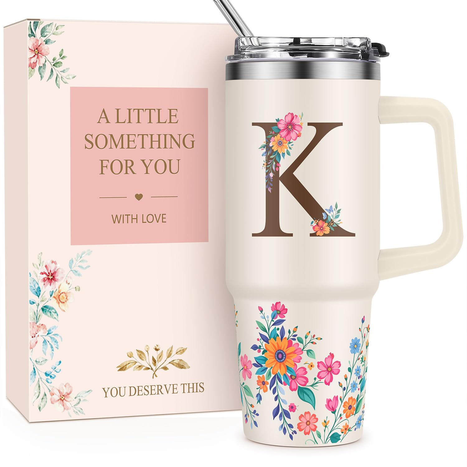 Personalized Gifts for Women, Custom Initial Gift Tumbler with Handle