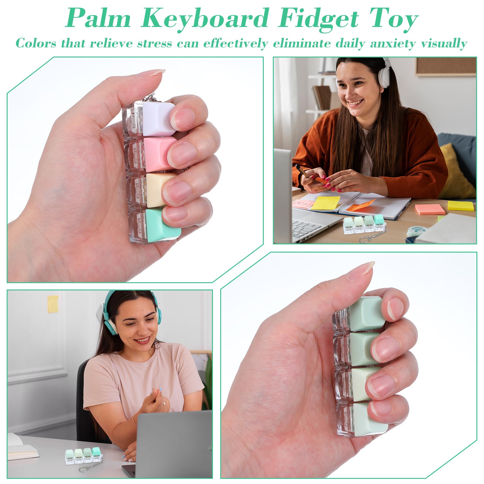 4 sztuki klawiatury, fidget zabawka dla dorosłych, Fidget Keyboard, breloczek do kluczy, kolorowa nasadka na klawisze, zabawka, liniowe kliknięcie, mechaniczny brelok do kluczy dla mężczyzn i kobiet