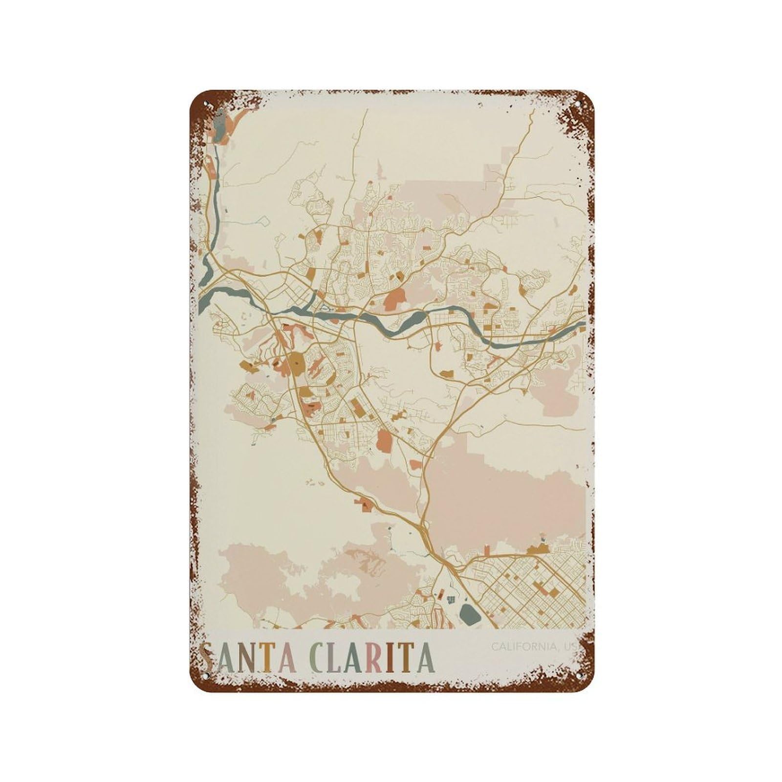 xiaoxiaoshen Santa Clarita Map California Travel Gift Boho Wall Decor Art Metal Tin Poster Modern Home Decor Art Home Bar Shop Decorations Vintage Sign 30x20cm