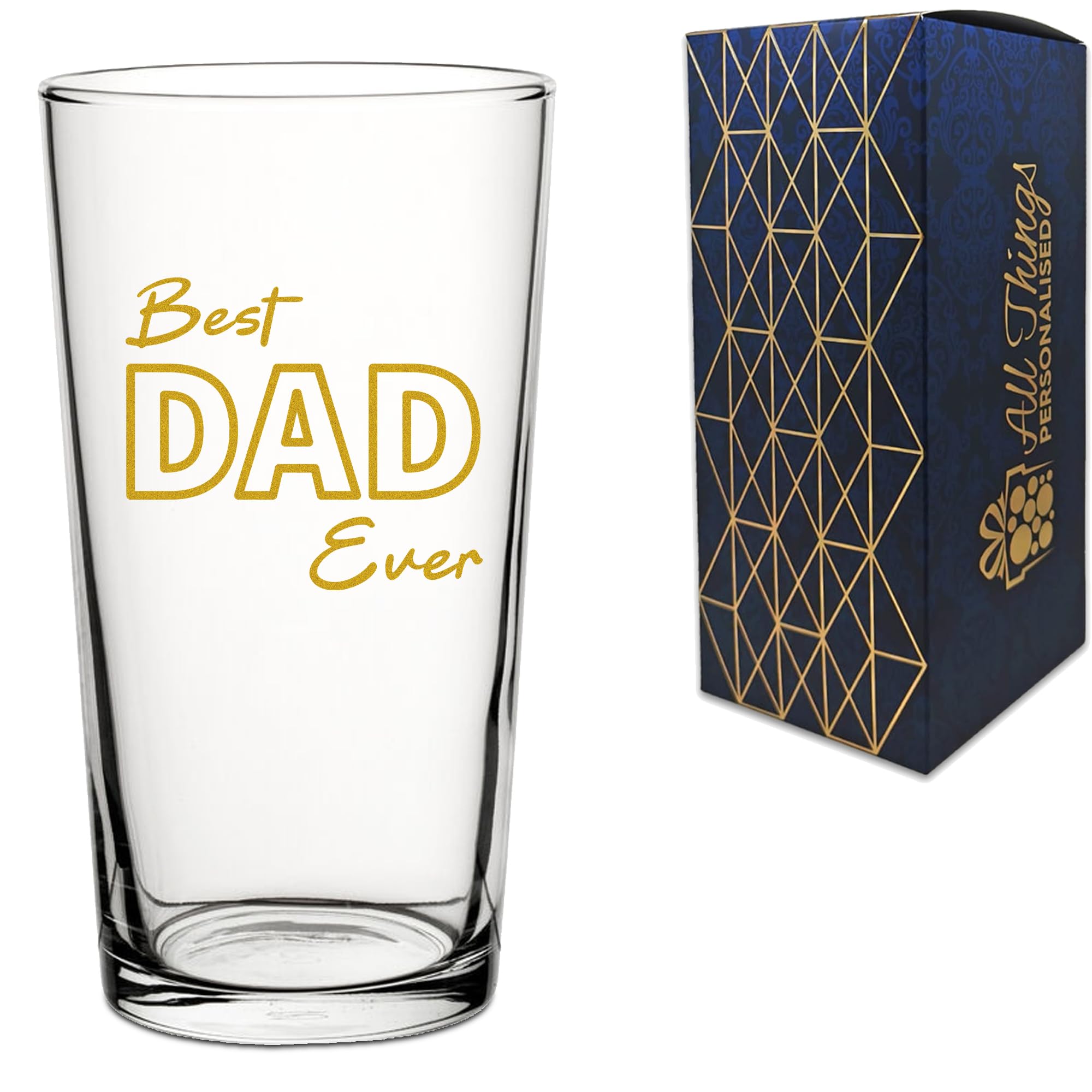 All Things Personalised Verre à bière conique avec inscription « Best Dad Ever » - 570 ml - Coffret cadeau inclus - Cadeau pour homme, papa, mari et lui, imprimé au Royaume-Uni