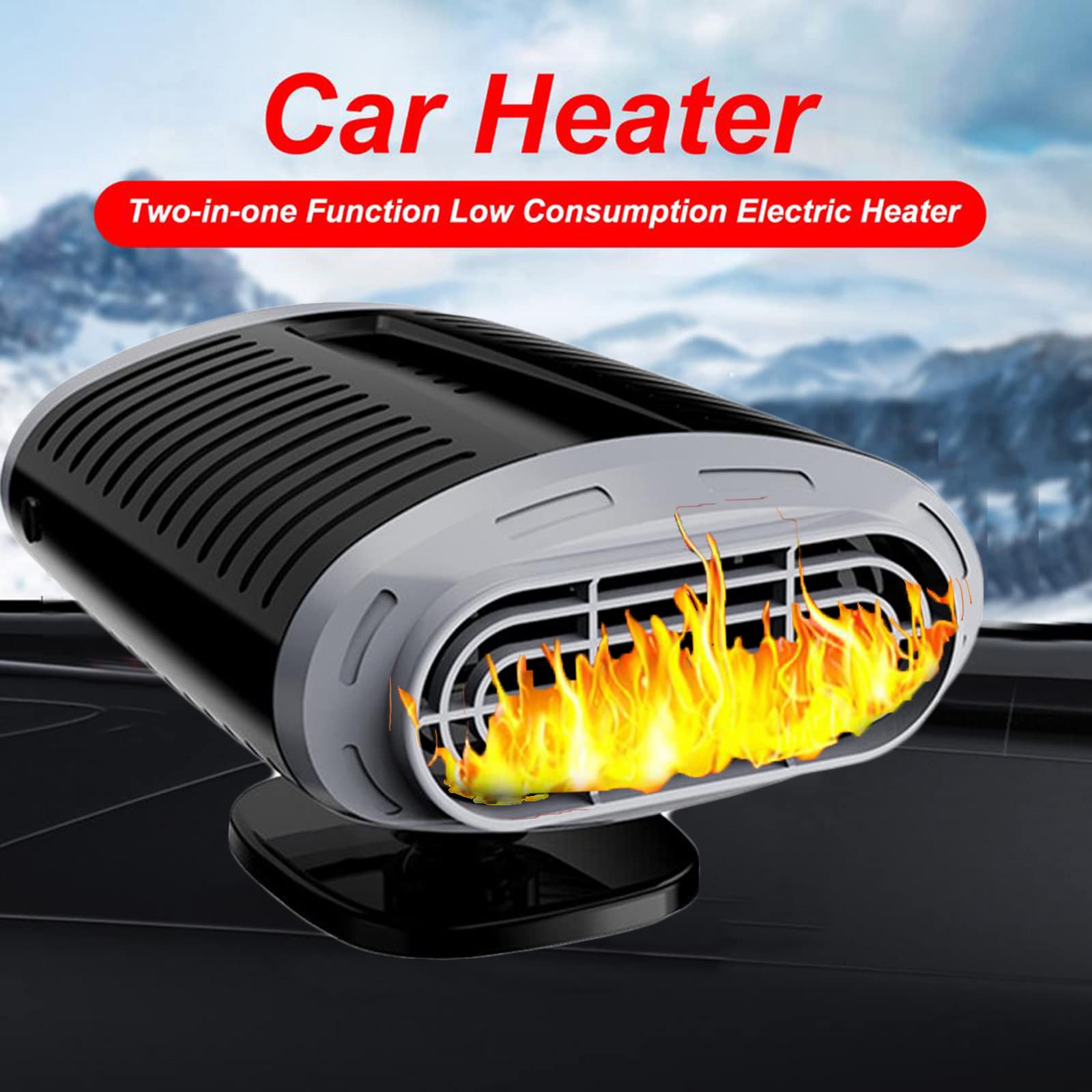 Chauffage Voiture 12V/24V - Ventilateur Chauffant Et Dégivreur Portable - Pour Voiture, Camping-car, SUV, Scooter - Or Noir/Argent Noir - 11