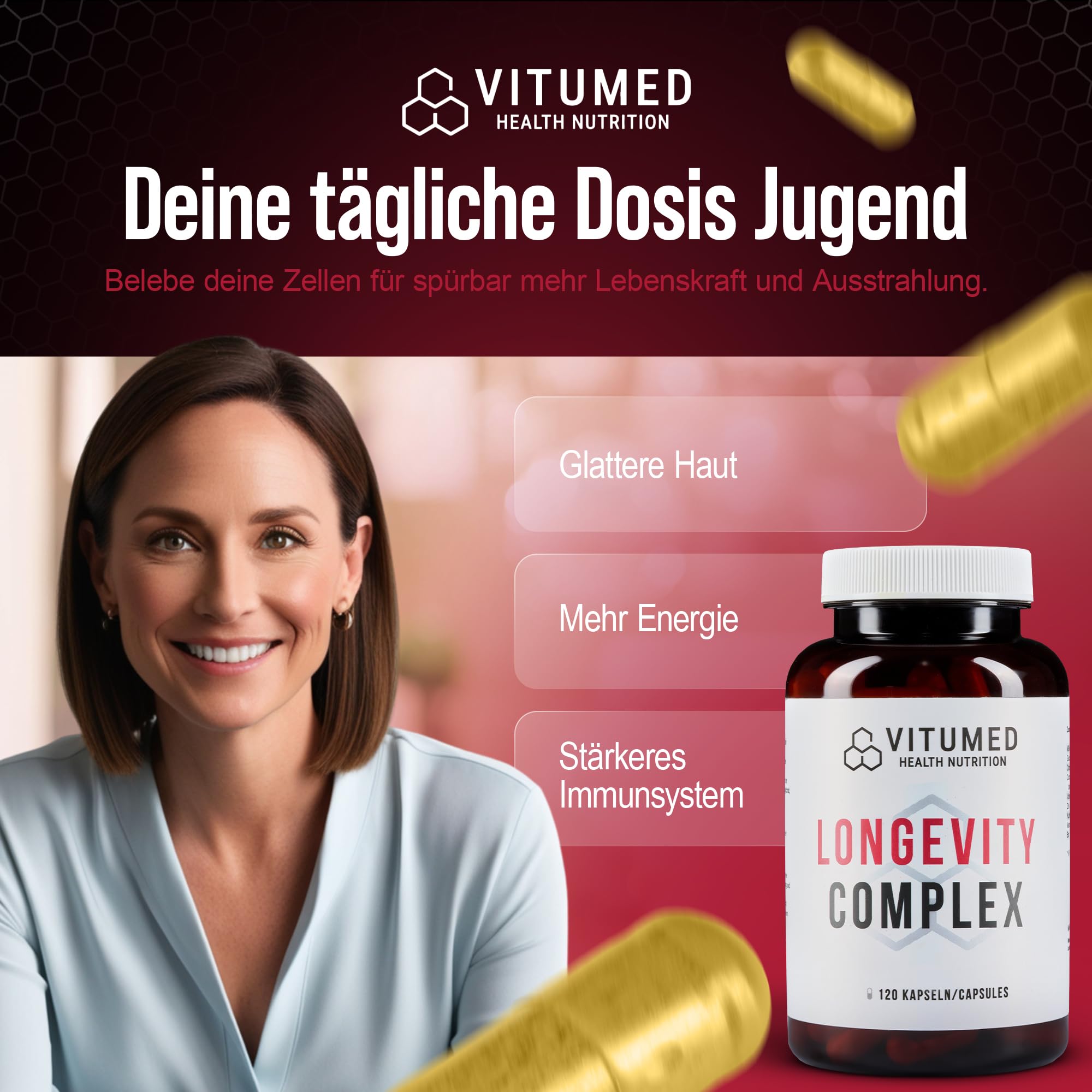 Anti-Aging-Komplex - Zink, Selen und Antioxidantien - Nahrungsergänzung für starke Haut, Vitalität, Zellschutz | Hochdosiert zur Unterstützung des Immunsystems & Kollagenbildung | 120 Kapseln