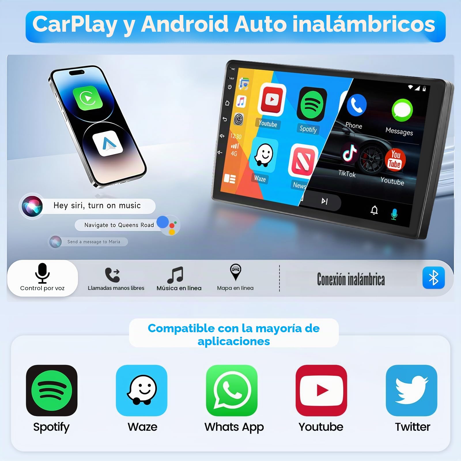 Roinvou 4+64G Radio Coche para FIAT Bravo 2007-2014 Carplay Inalámbrico Android Auto, Android Pantalla Radio Coche 9 Pulgadas MirrorLink Bluetooth WiFi GPS 32EQ RDS/FM SWC Cámara