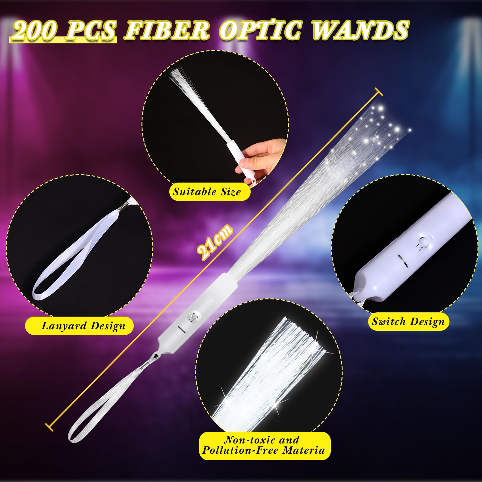 Junkin 200 varitas de fibra óptica blancas para bodas, varitas LED brillantes a granel con modo de luz constante para recepción, boda, día de San Valentín, fiesta de cumpleaños