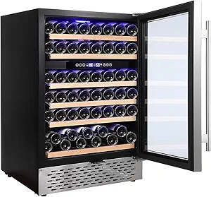 51 Bottle Compressor Wine Cooler Refrigerator,Freestanding Wine Cellar For Red, White, Champagne,Sparkling Wine,Beer,Large Capacity,Digital Temperature Touch Control, Stainless Steel