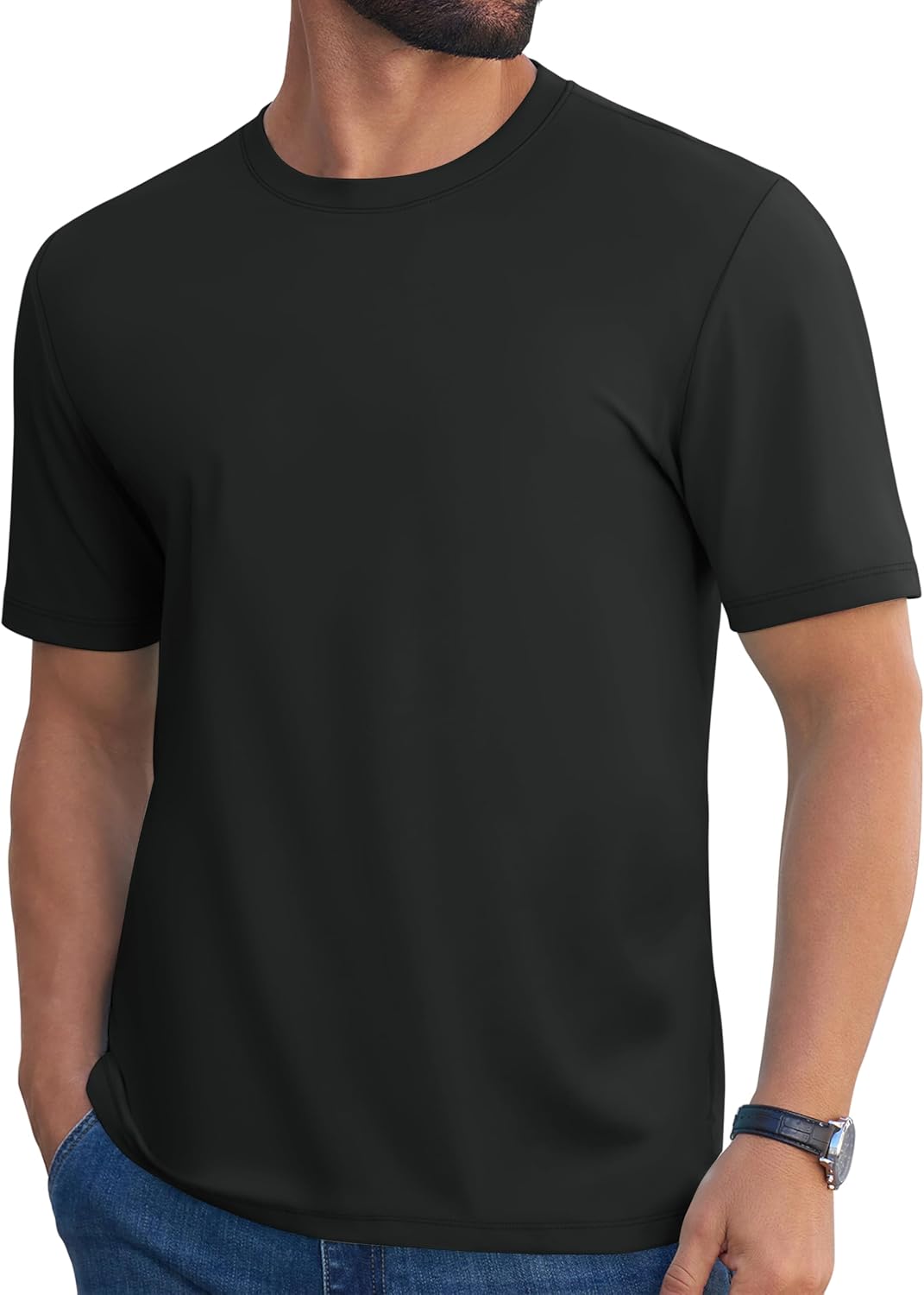 Cotrasen Mens Short Sleeve T-Shirts UPF 80+ Lightweight Moisture Wicking Regular Fit Casual Crew Neck Solid Tee Shirts