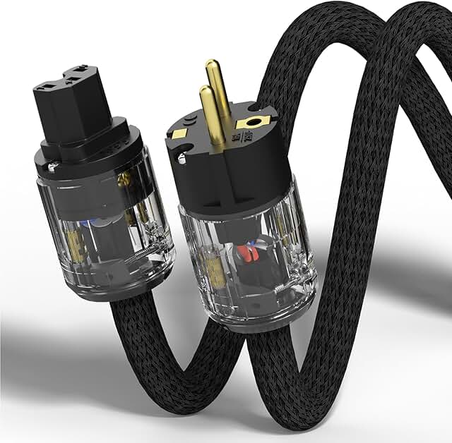 Monosaudio HiFi Netzkabel 1,5M Kupferabschirmung, 2 polig AC High End Kaltgerätekabel OFC Audiophil Stromkabel φ17mm EU Sc...