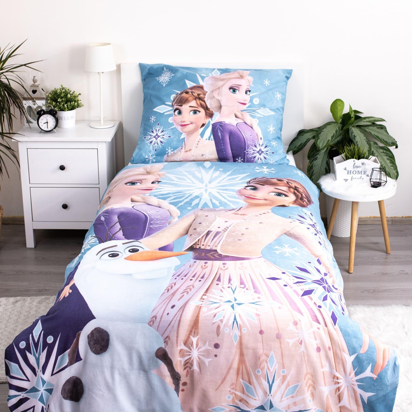 Jerry Fabrics Disney Frozen White Snowflake Single Duvet Cover and Pillowcase Set 100% Cotton