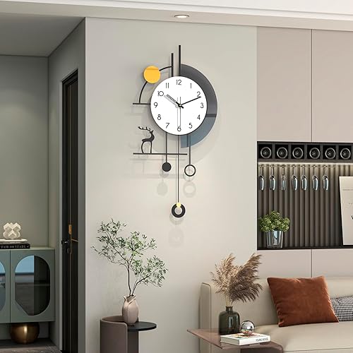 Miniatura 9 de FLEBLE Relojes de pared modernos para decoración de sala de estar, reloj de pared de péndulo grande, funciona con pilas, sin tictac, silencioso para