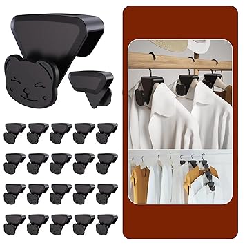 20 Pcs Clothes Hanger Connector Hooks, Space Saving Closet Organizers and Storage Shelves Hanger Extender for Heavy Duty Cascading Connection Hook, (Black Bear)