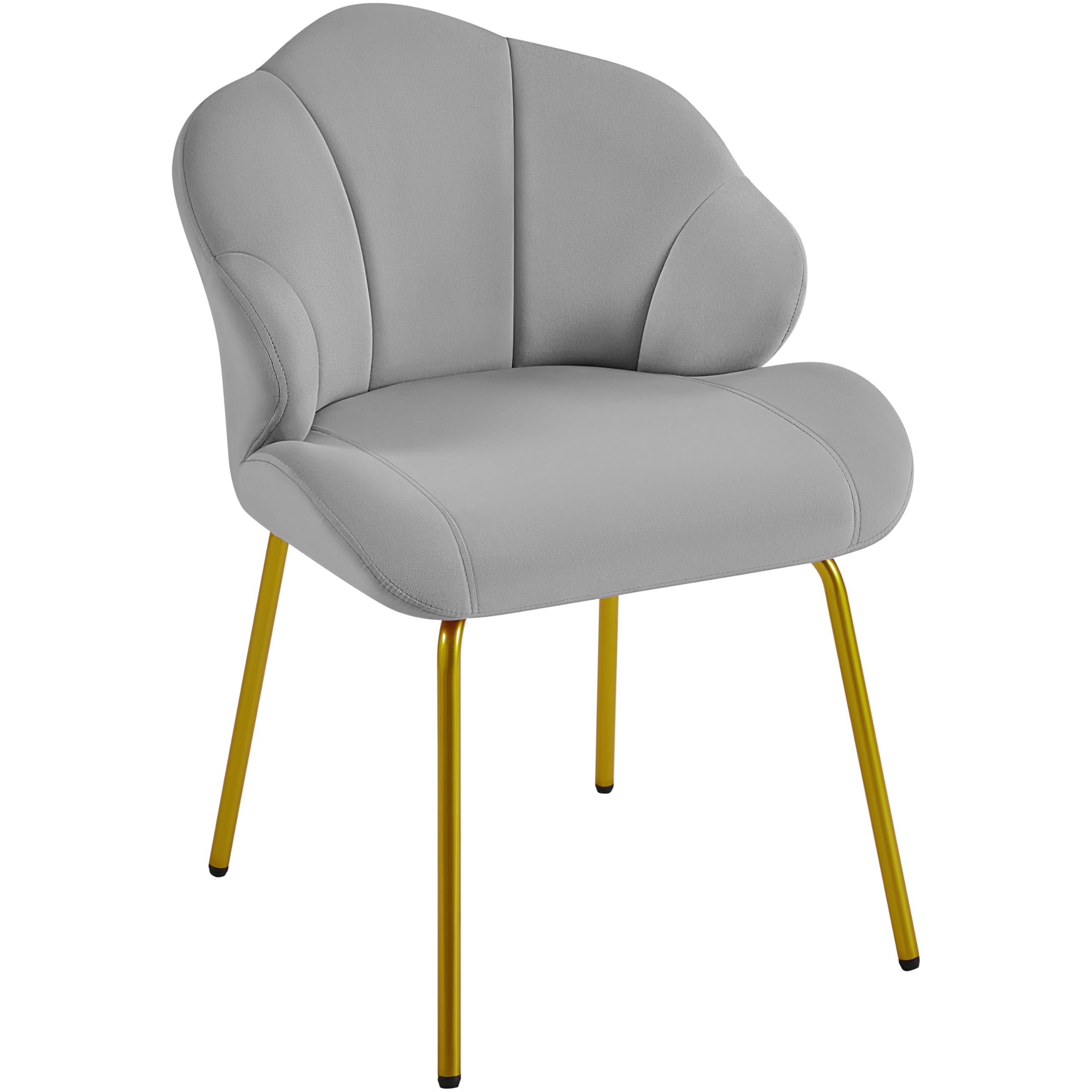 Yaheetech Fauteuil de Salon Moderne, Design Coquillage, Chaise de Chambre à Coucher Confortable, Rembourré, Ergonomique, Fauteuil en Velours avec Dossier, Pieds en Métal Plaqué Or Gris Clair
