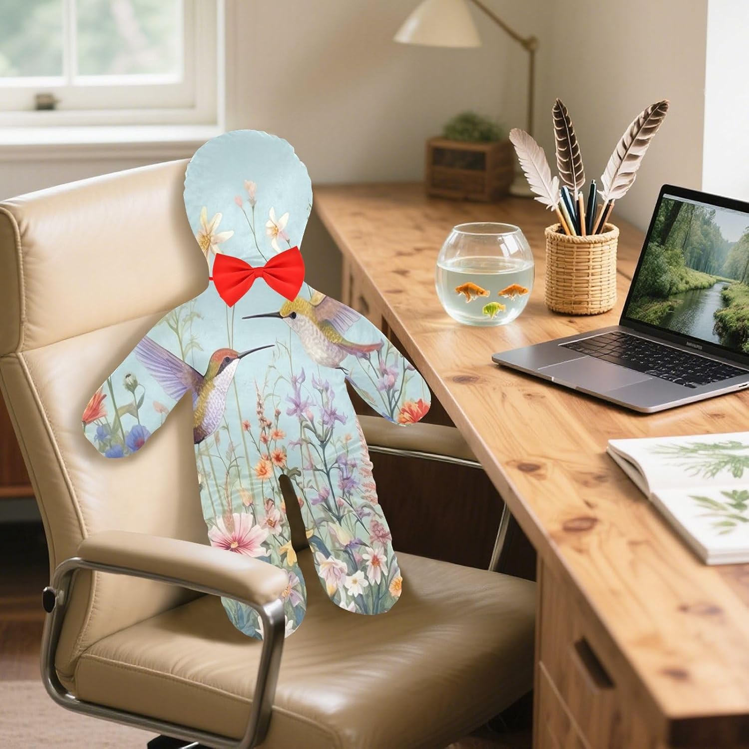 Hummingbirds in Flower Human-Shaped Pillow Soft Body Pillows Washable Velvet Pillows for Anxiety Relief Sleeping Cuddling & Support