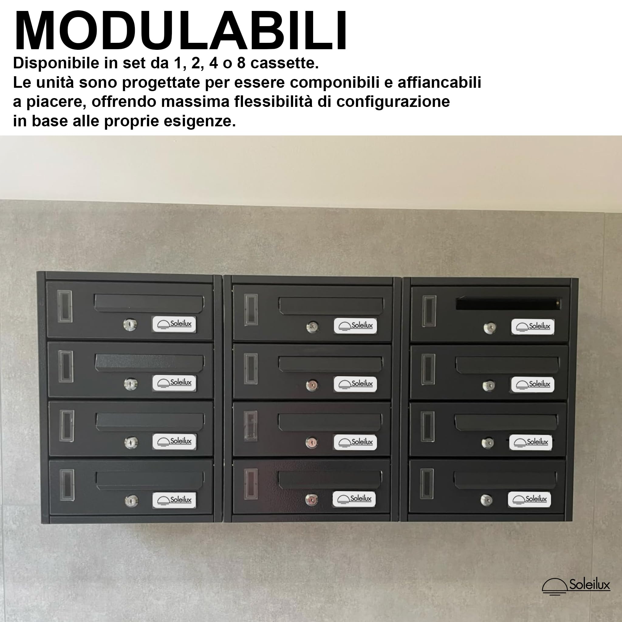 Cassetta postale condominiale da muro buca lettere componibile "Made in Italy" con serratura e 2 chiavi, segnanome e finestra visione posta (2 ANTE)