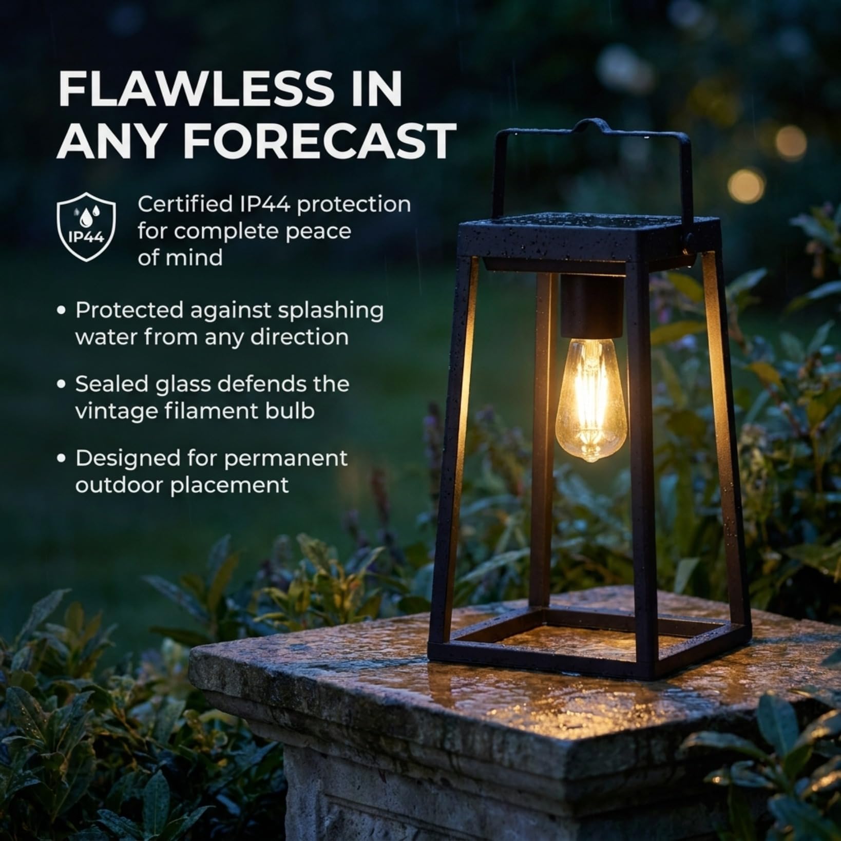 Auraglow Lanterna da Giardino Solare e USB con Lampadina Filamento Vintage | Lampada da tavolo senza fili, batteria 48 ore, opzione crepuscolare, alluminio nero opaco, bagliore LED retrò