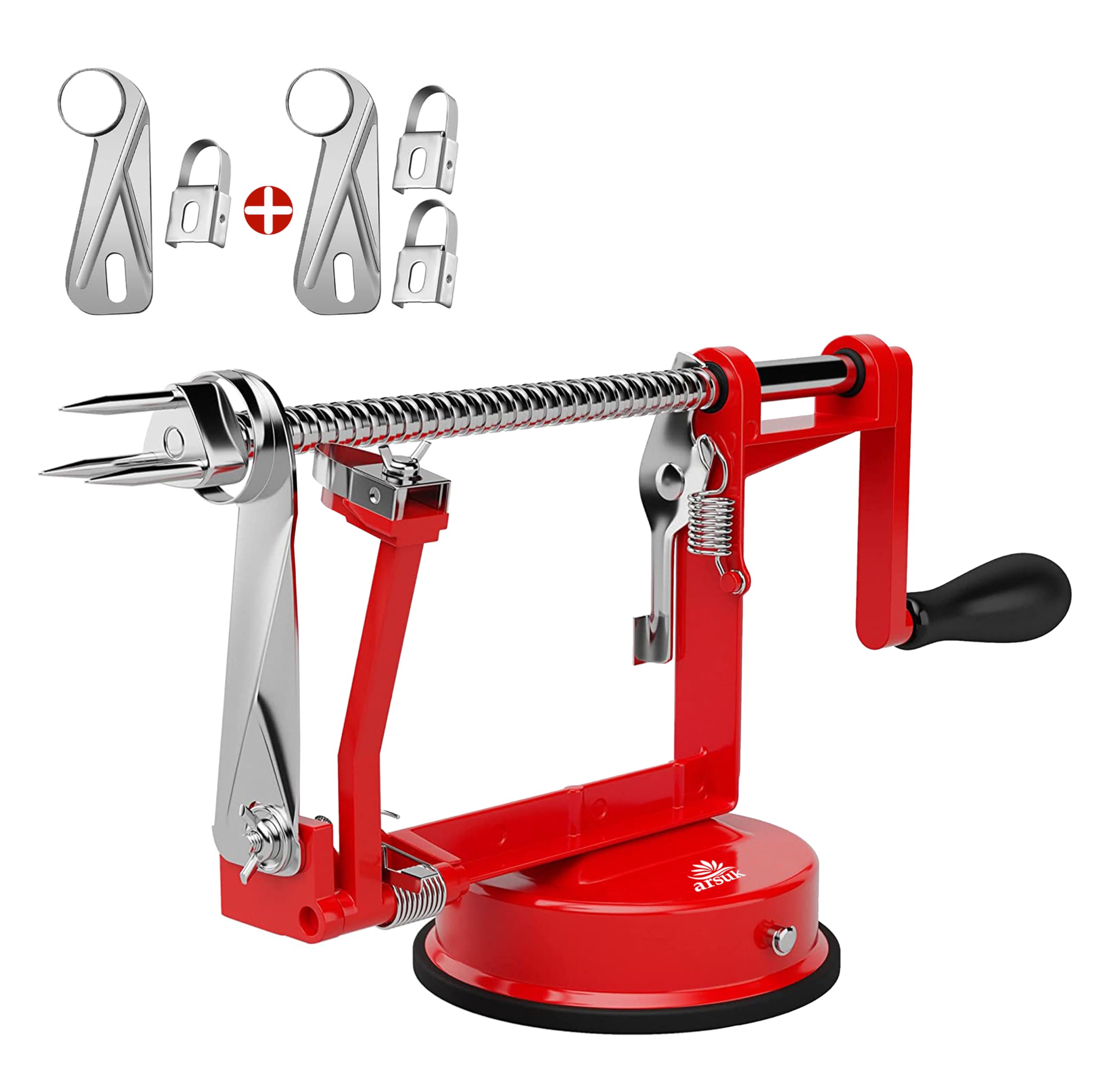 ARSUK Apple Peeler (3 Replacement Blades) Slicer Corer 3 in 1 Fruit Peeler Machine for Potatoes Stainless Steel Adjustable Blade for Easy Kitchen Use with Anti Slip Powerful Suction Base